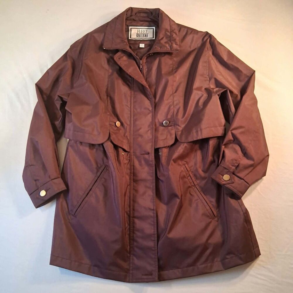 Vintage Fleet Street Raincoat Jacket Womens M Brown Trench Rubber Back Cape